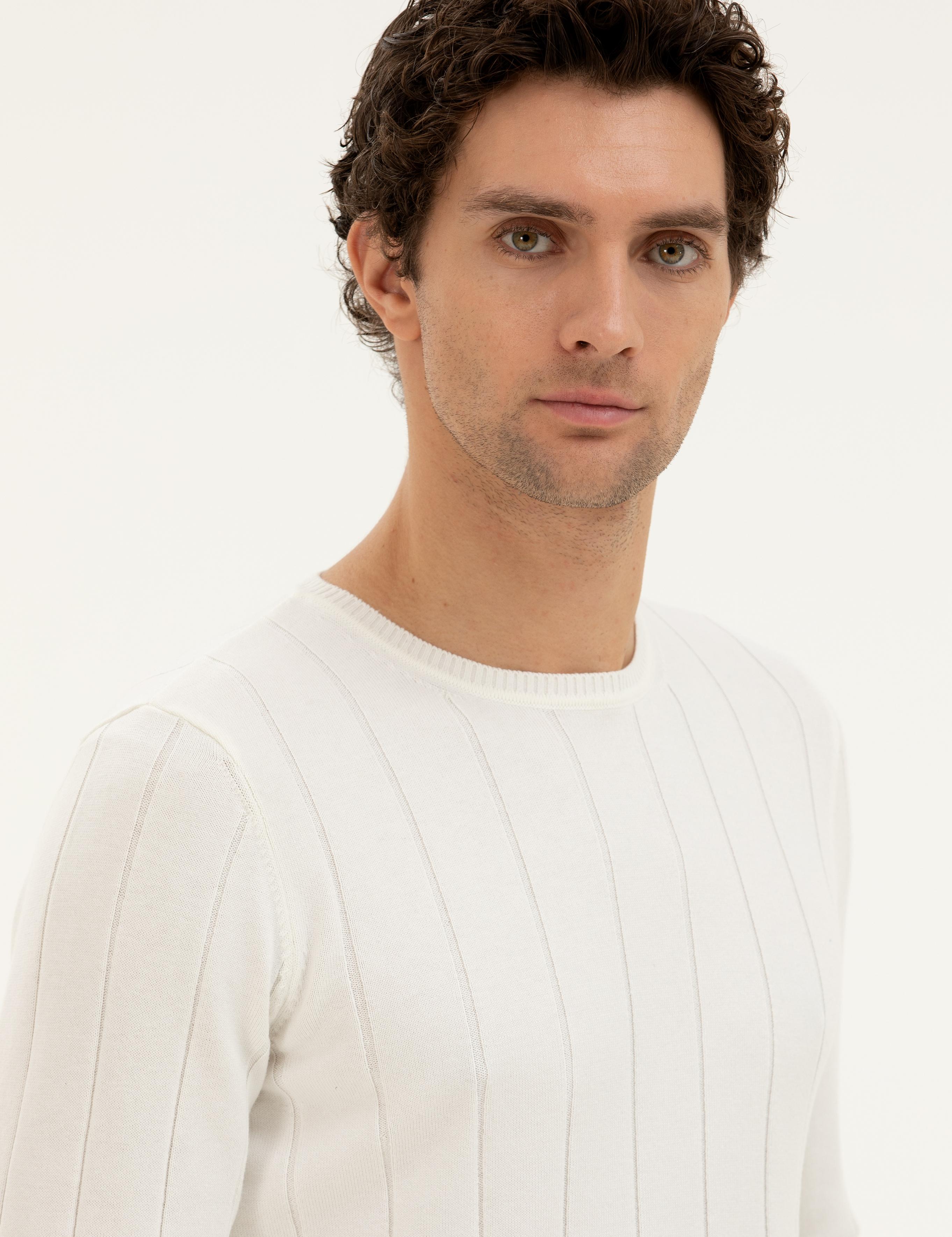 Ekru Regular Fit Bisiklet Yaka Triko Kazak - 50279607029