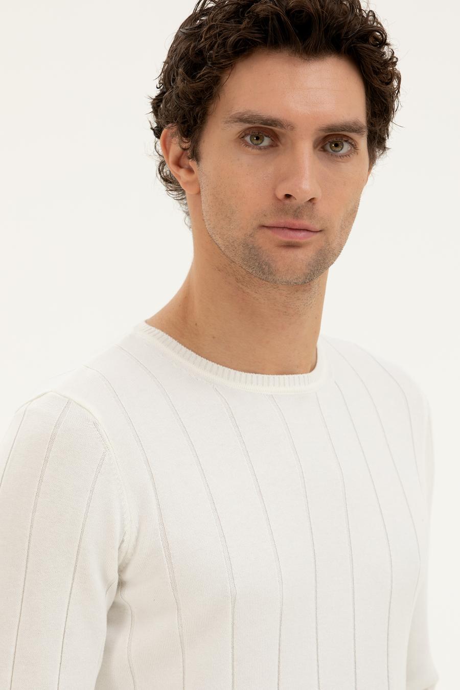 Ekru Regular Fit Bisiklet Yaka Triko Kazak - 50279607029