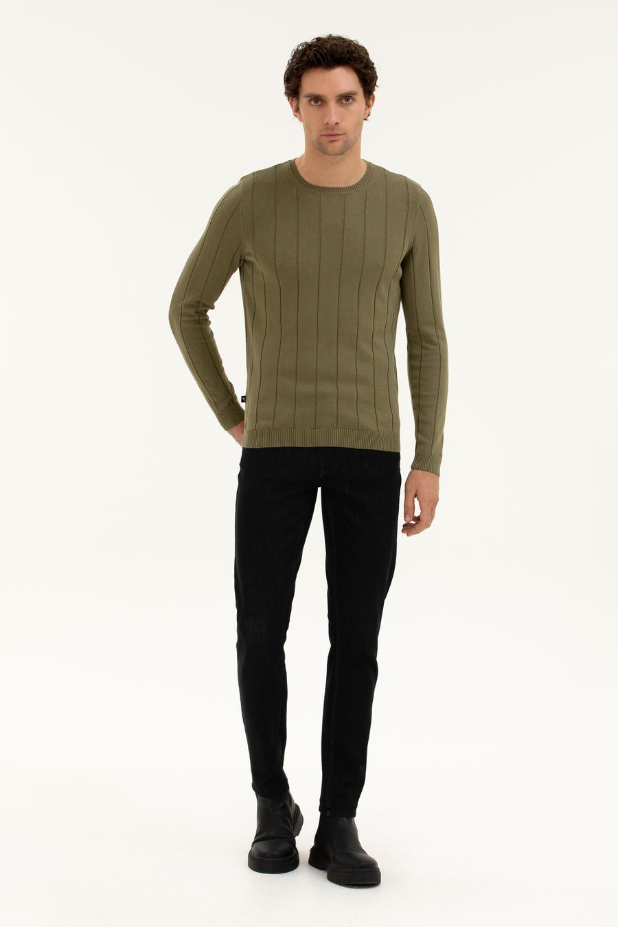 Haki Regular Fit Pamuk Karışımlı Bisiklet Yaka Triko Kazak - 50279607045