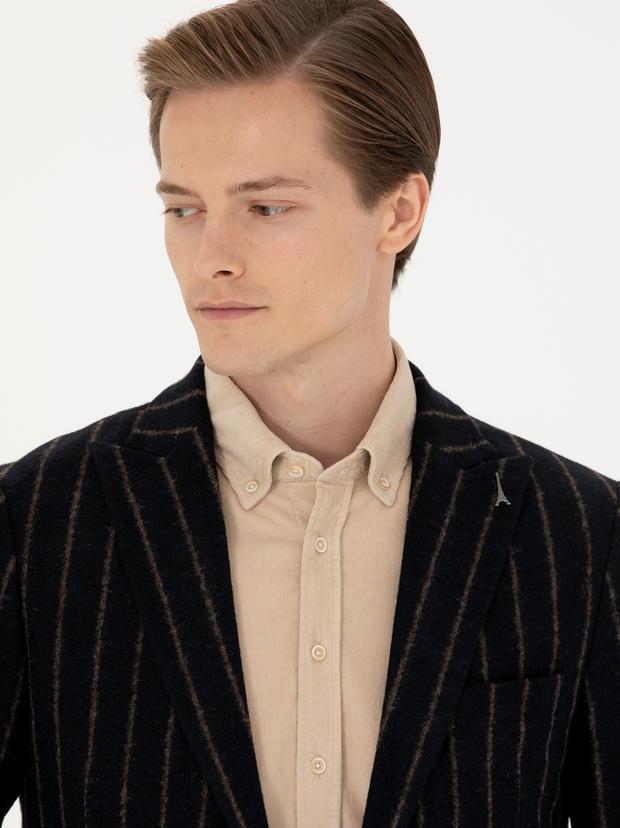 Lacivert Slim Fit Yün Karışımlı Klasik Ceket