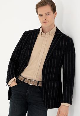 Lacivert Slim Fit Yün Karışımlı Klasik Ceket