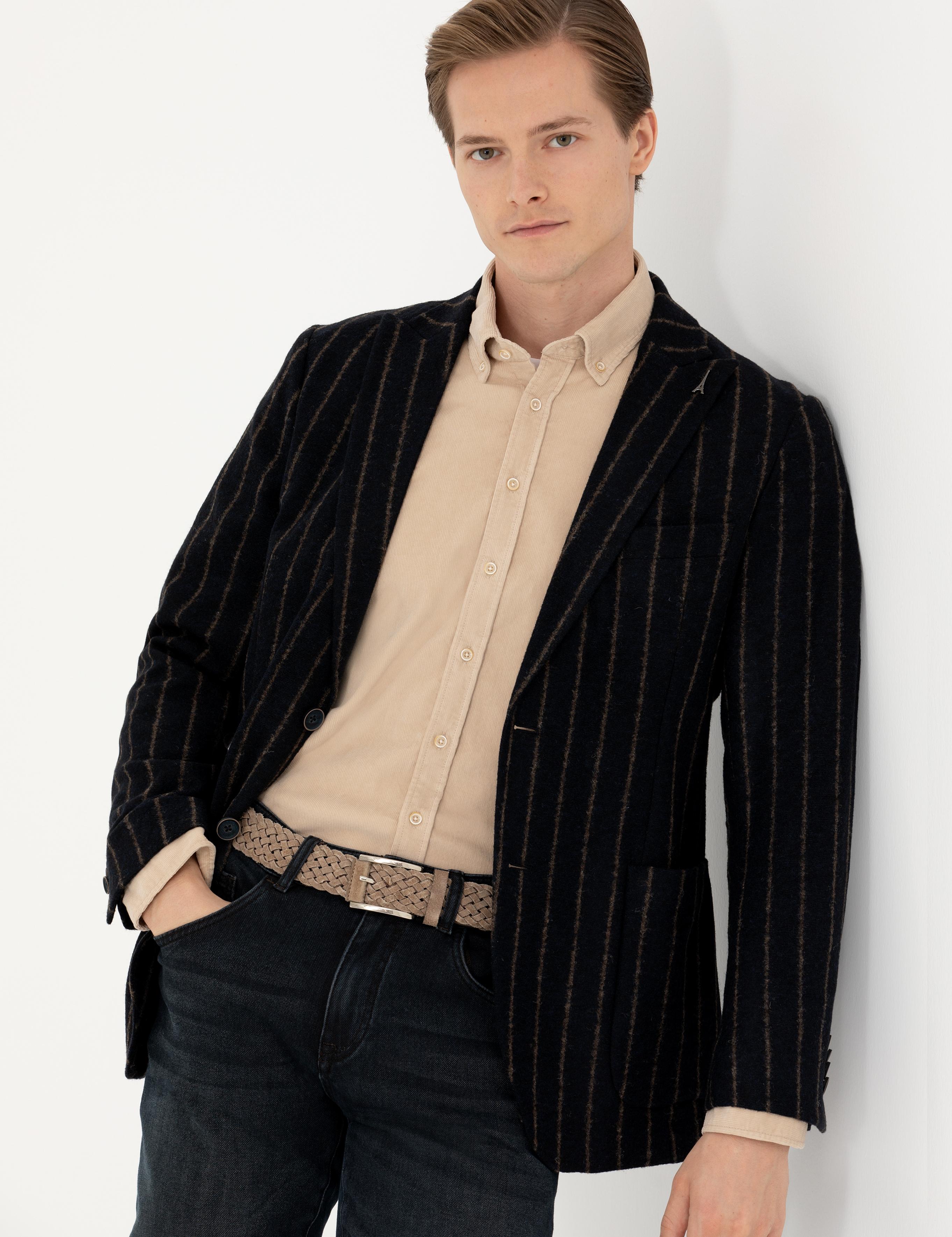 Lacivert Slim Fit Yün Karışımlı Klasik Ceket - 50272728014