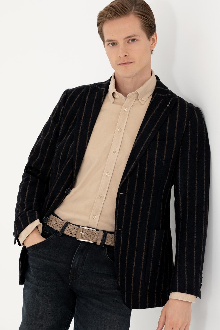 Lacivert Slim Fit Yün Karışımlı Klasik Ceket - 50272728014