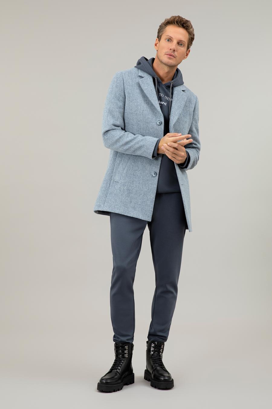İndigo Yün Karışımlı Ekstra Slim Fit Kaşe Kaban - 50274055045