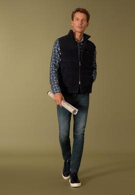 Lacivert Slim Fit Dolgulu Pamuk Karışımlı Mont Yelek