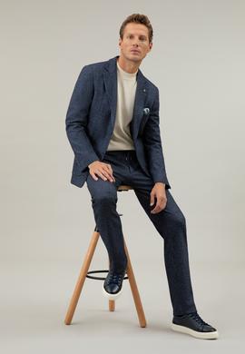 Lacivert Ekstra Slim Fit Yün Kaşmir Karışımlı Beli Bağcıklı Çizgili Kumaş Pantol