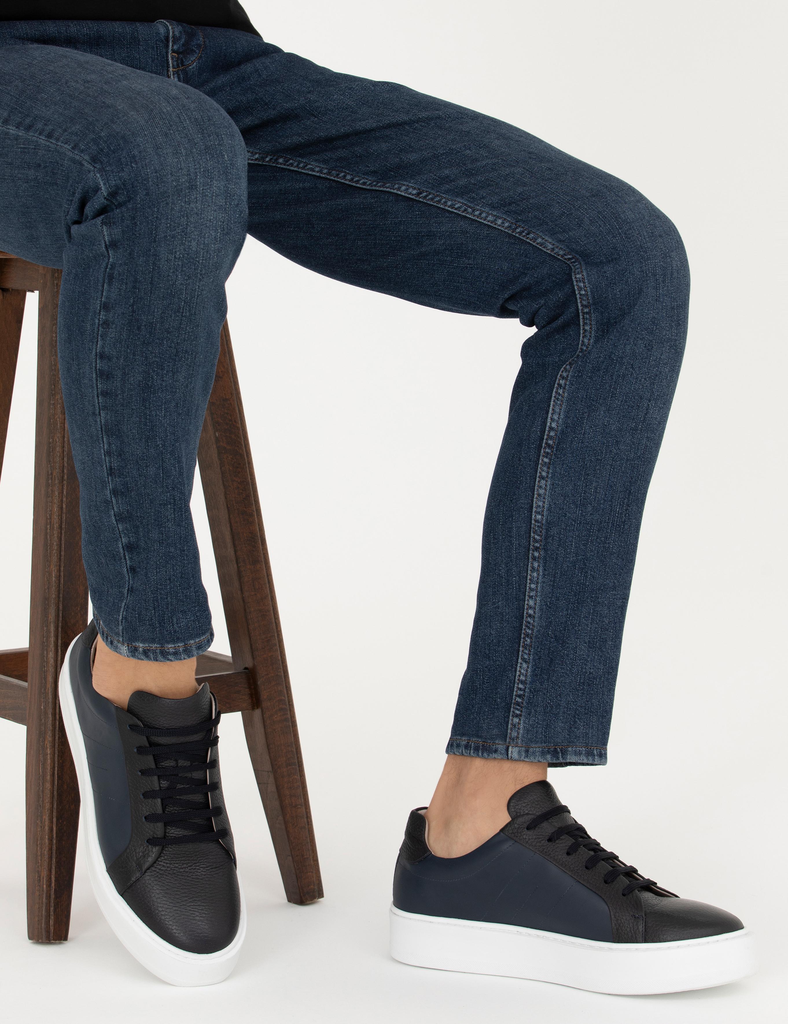 Lacivert Eva Taban %100 Deri Casual Ayakkabı - 50287630015