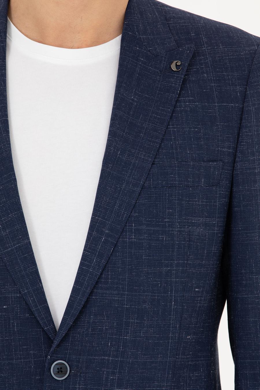 Lacivert Slim Fit Yün Keten Karışımlı Takım Elbise - 50284845011