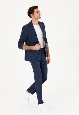 Lacivert Slim Fit Yün Keten Karışımlı Takım Elbise