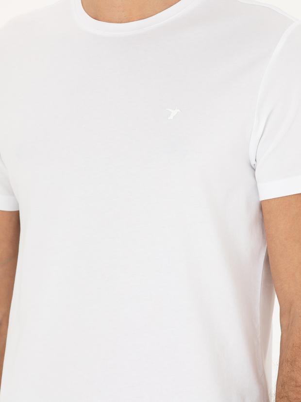 Beyaz Slim Fit Bisiklet Yaka T-shirt