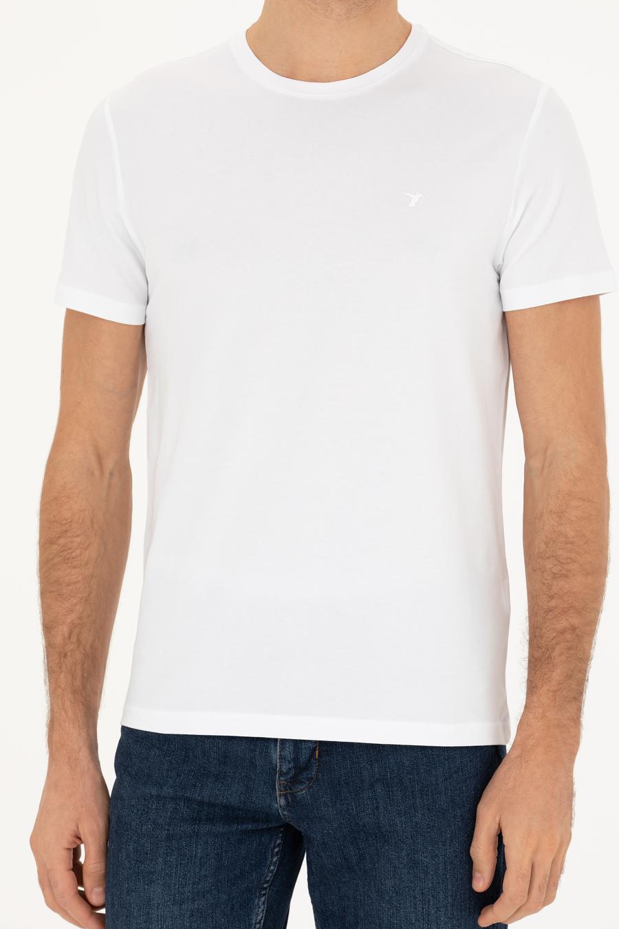 Beyaz Slim Fit Bisiklet Yaka T-shirt - 50284773034
