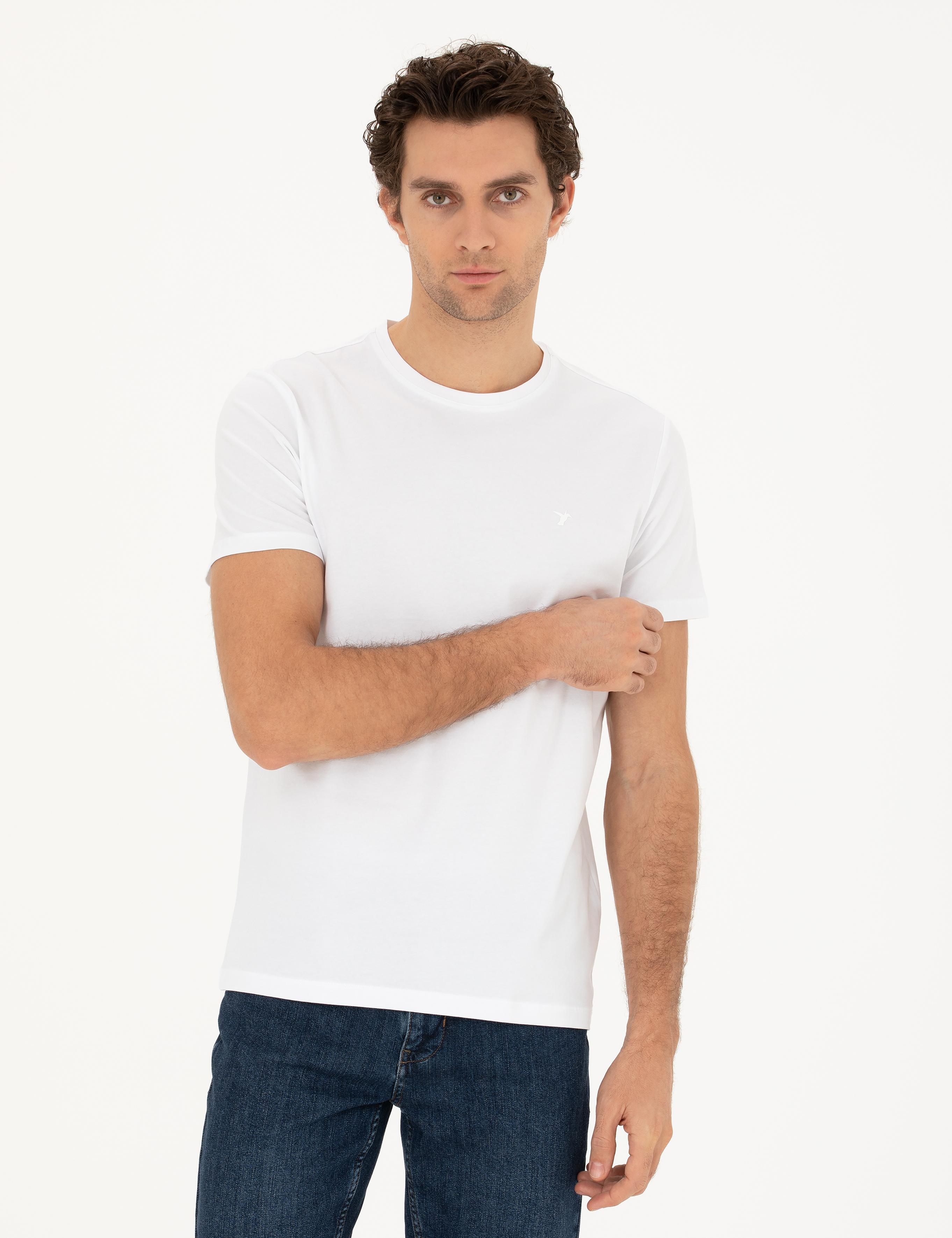 Beyaz Slim Fit Bisiklet Yaka T-shirt - 50284773034