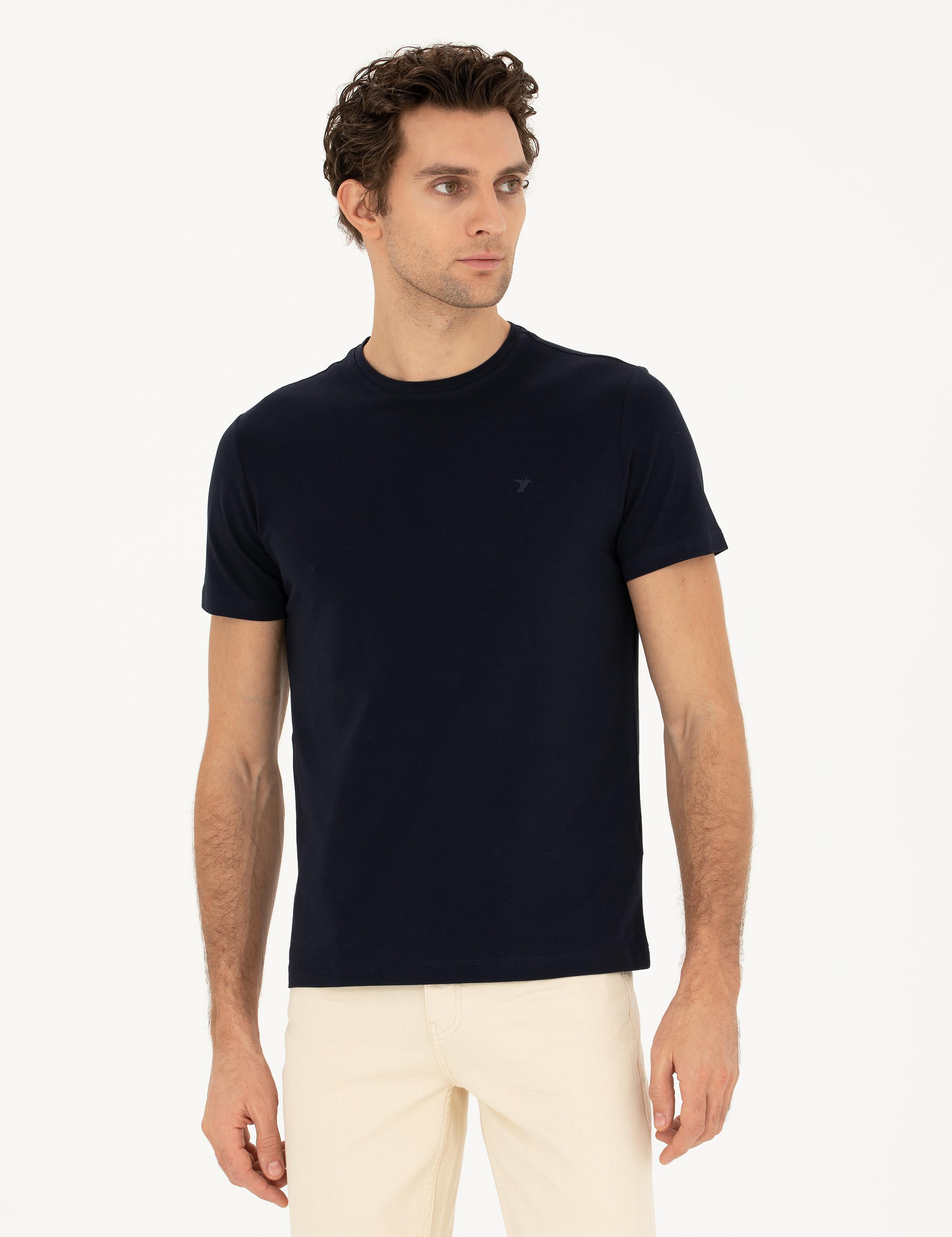 Lacivert Slim Fit Bisiklet Yaka Basic T-Shirt - 50284773015