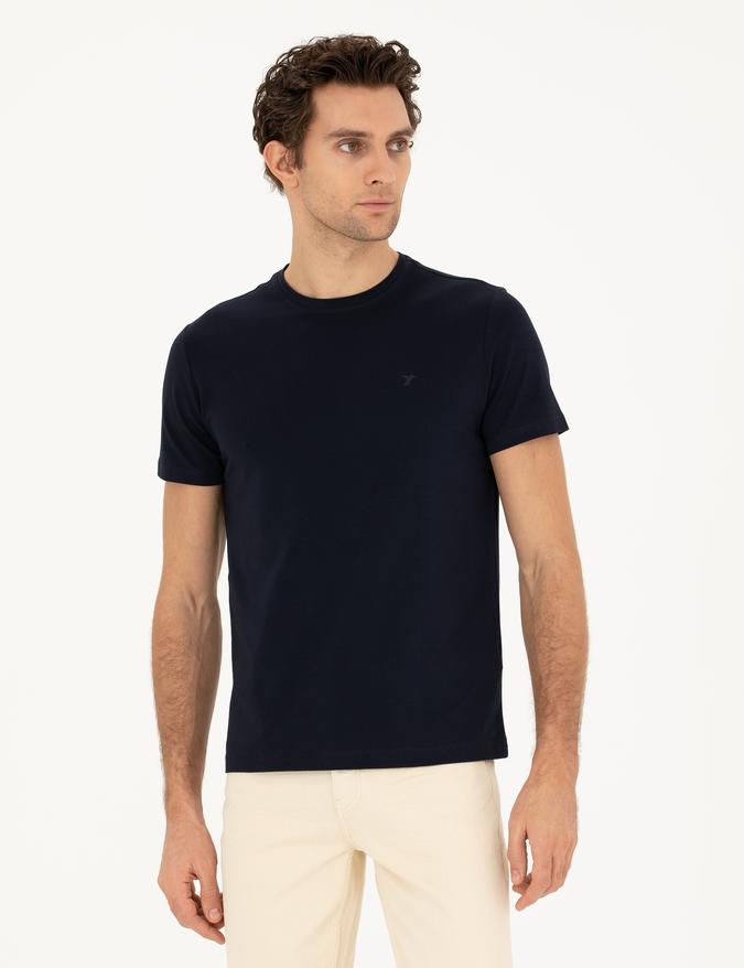 Lacivert Slim Fit Bisiklet Yaka Basic T-Shirt