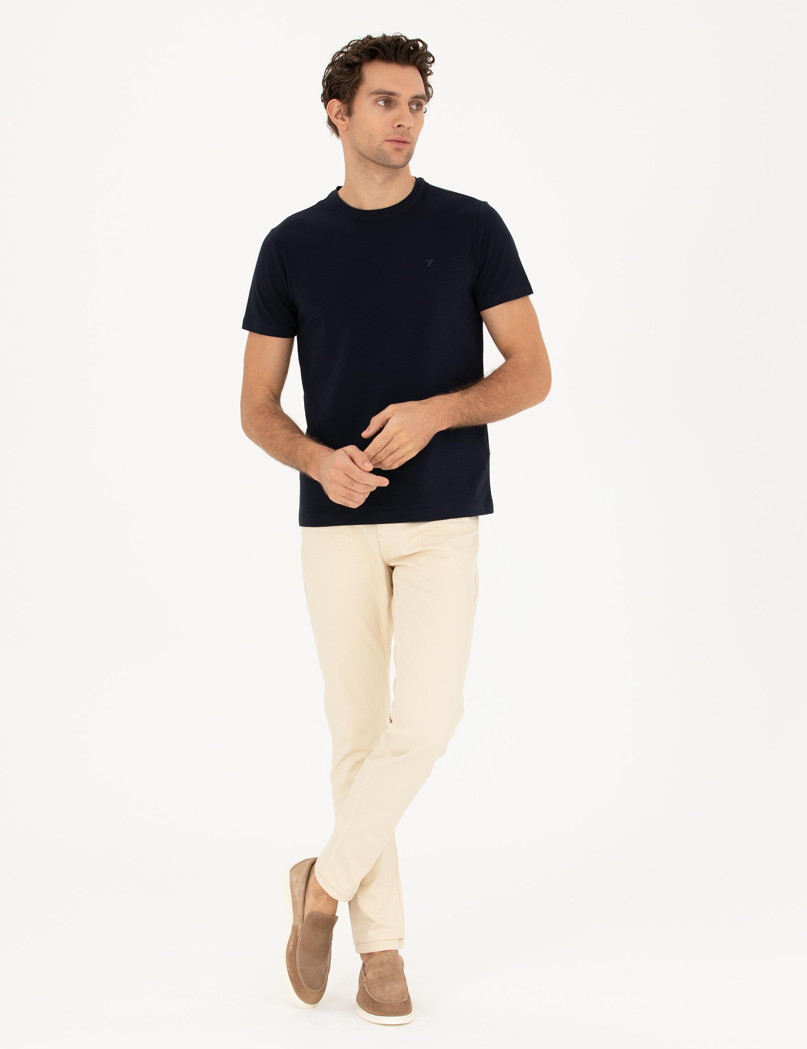 Lacivert Slim Fit Bisiklet Yaka Basic T-Shirt - 50284773015