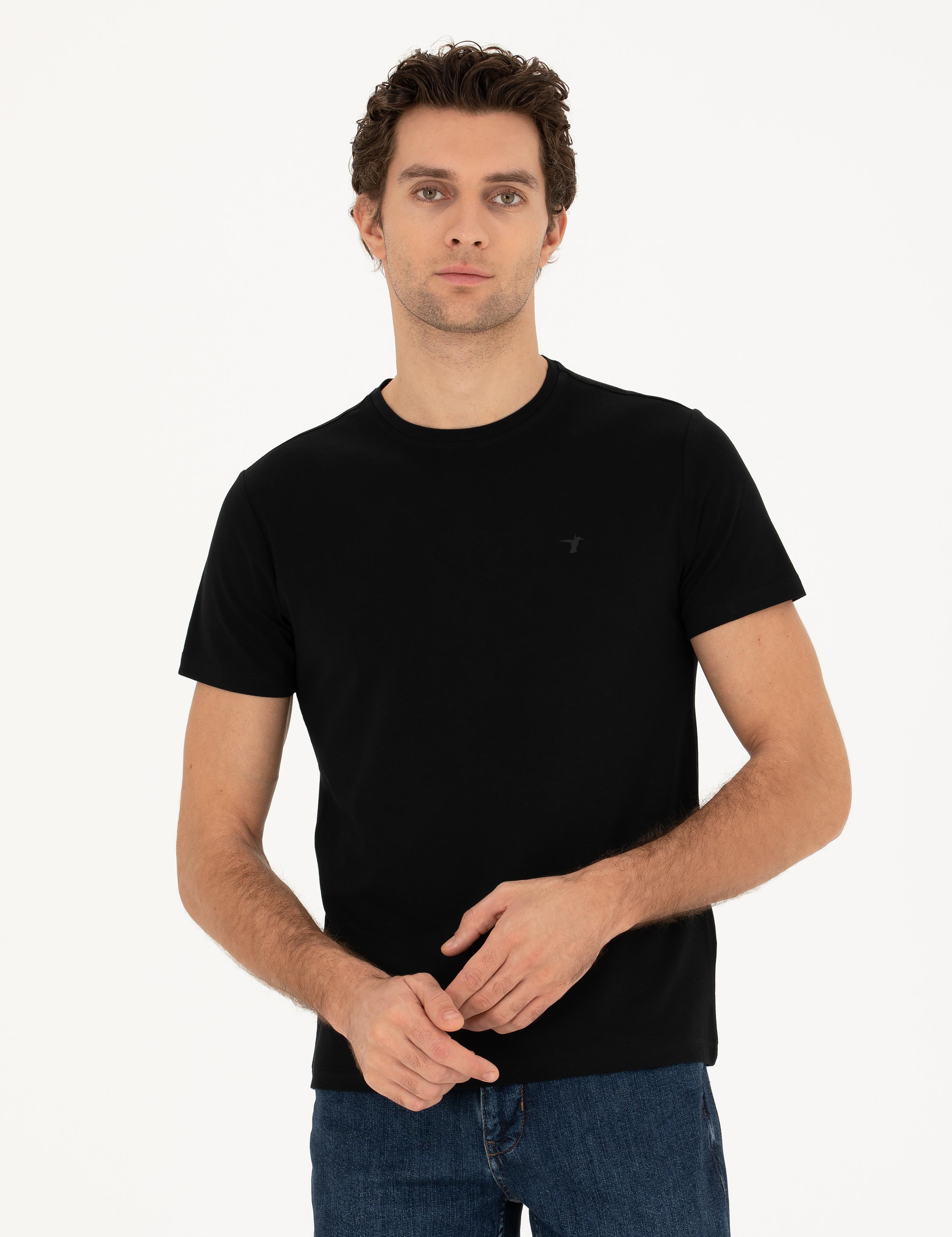 Siyah Slim Fit Bisiklet Yaka Basic T-Shirt - 50284773023