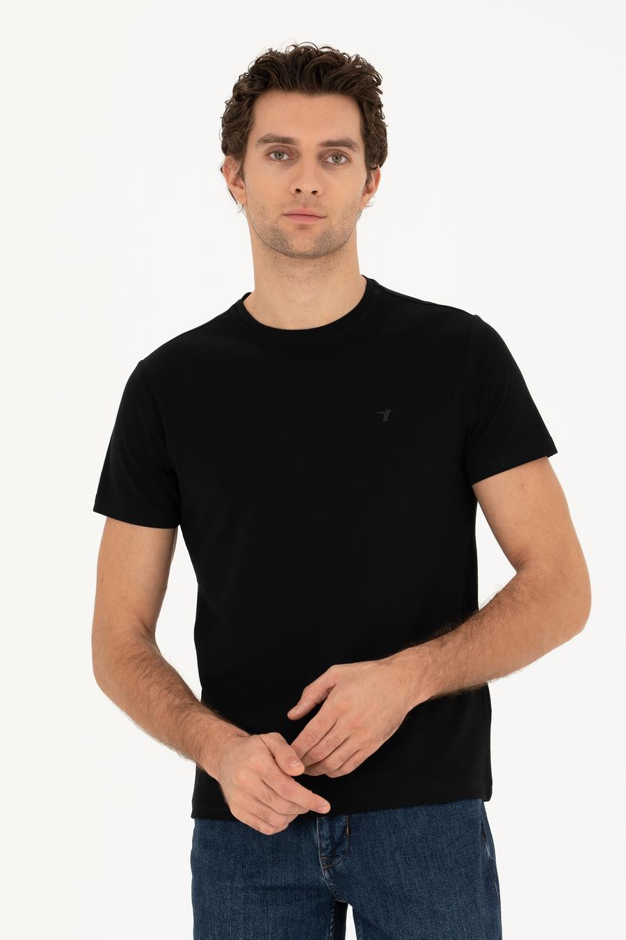 Siyah Slim Fit Bisiklet Yaka Basic T-Shirt - 50284773023