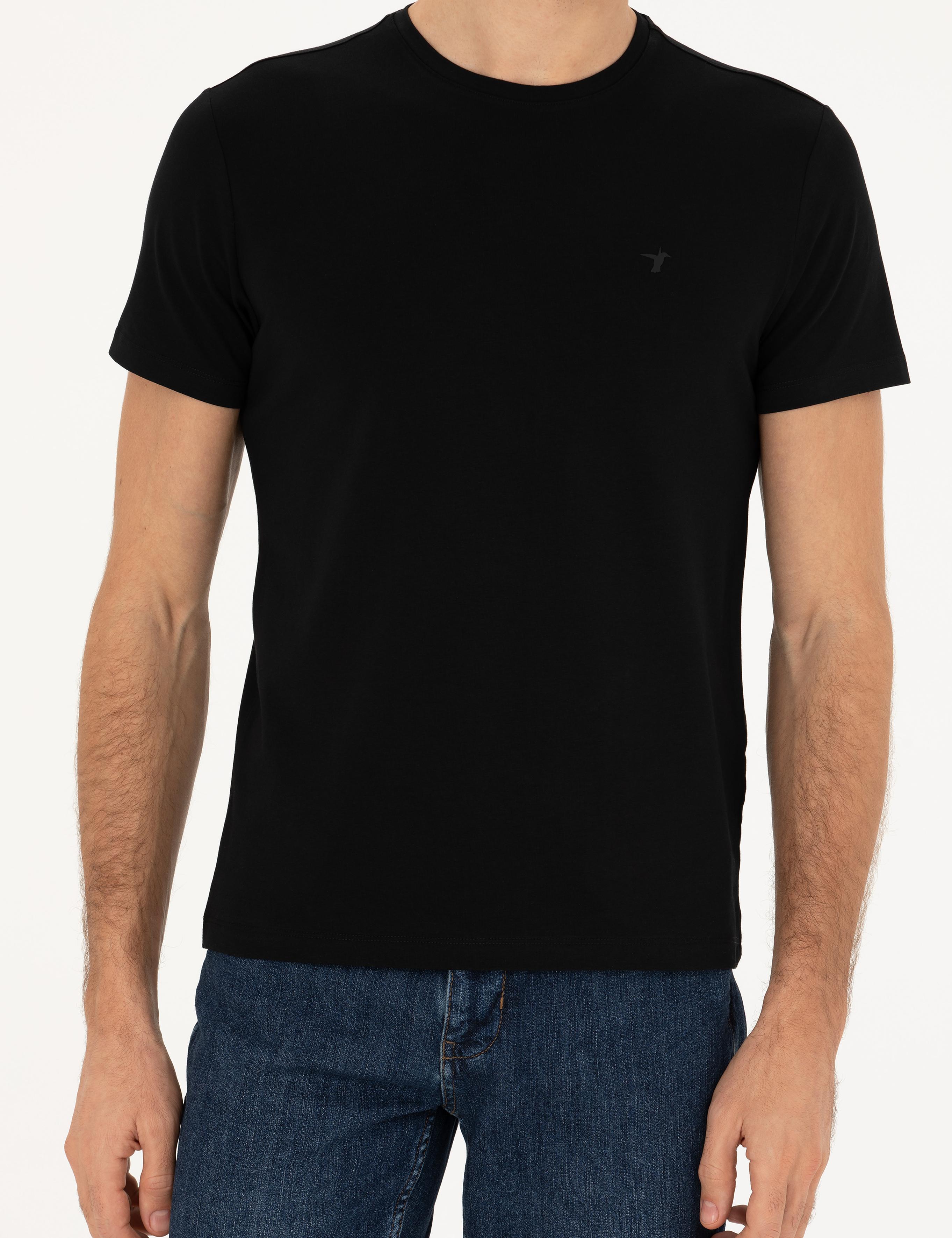 Siyah Slim Fit Bisiklet Yaka Basic T-Shirt - 50284773023