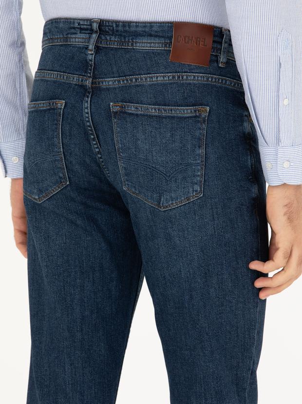Koyu Mavi Slim Fit Pamuk Karışımlı Jean Pantolon