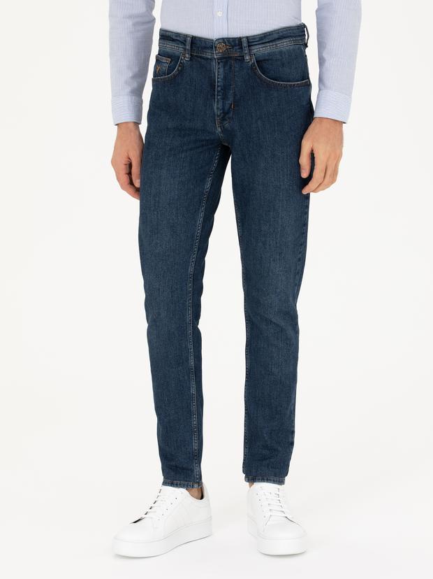 Koyu Mavi Slim Fit Pamuk Karışımlı Jean Pantolon