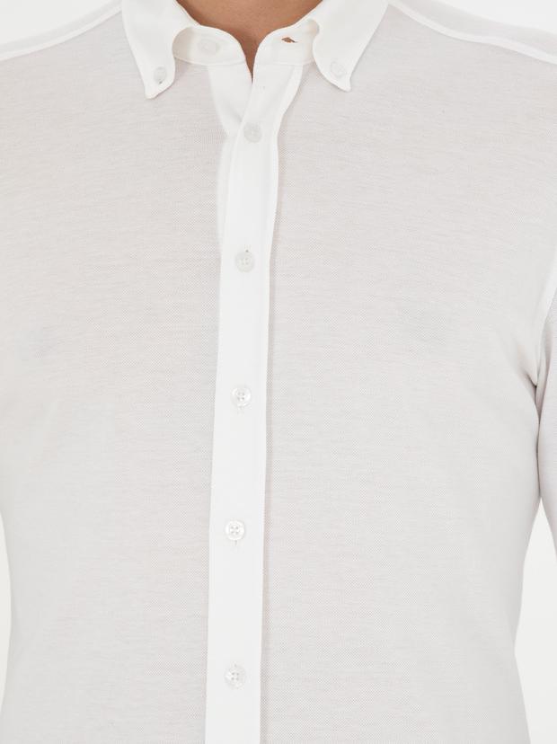 Beyaz Slim Fit Pamuk Karışımlı Gömlek