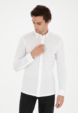 Beyaz Slim Fit Pamuk Karışımlı Gömlek