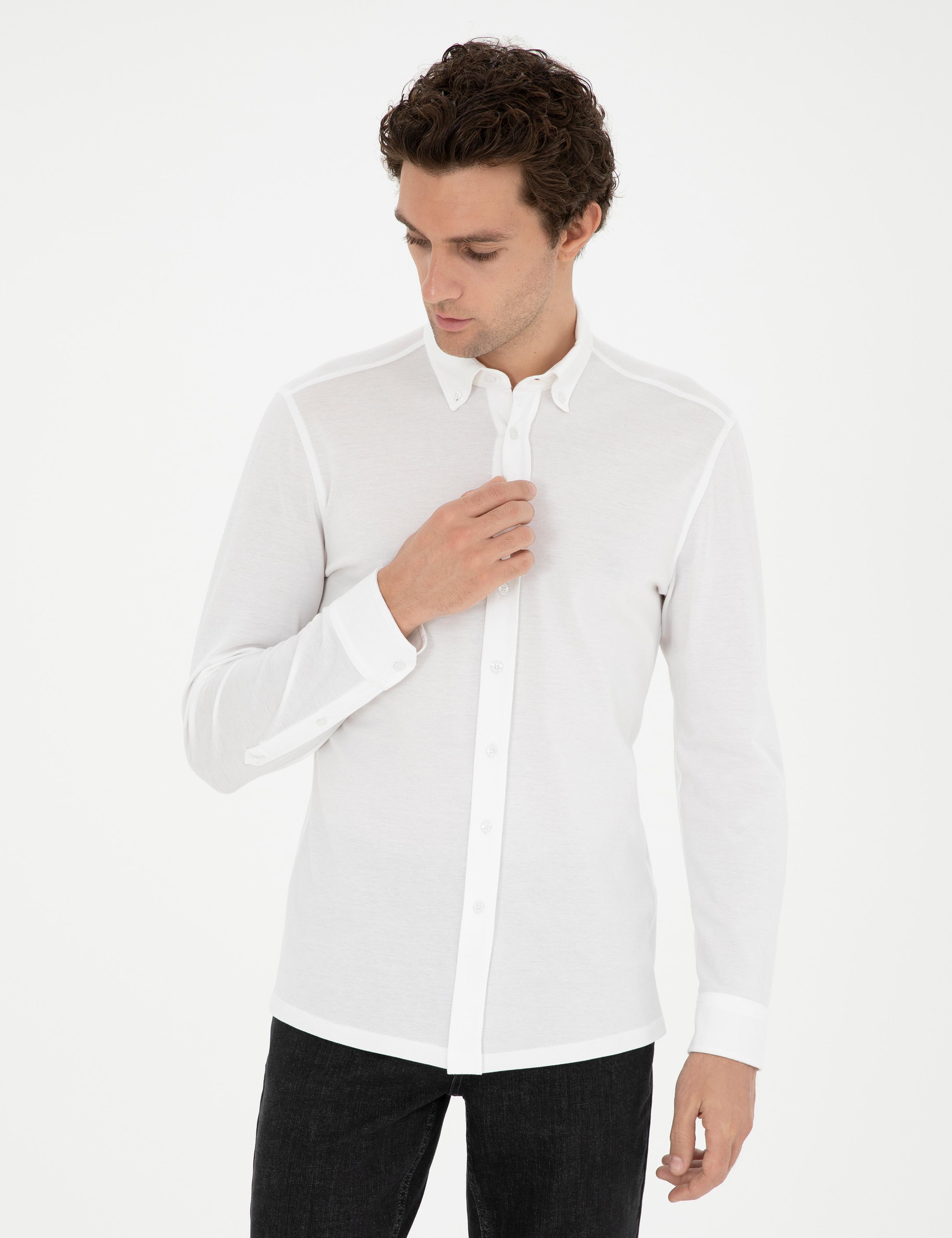 Beyaz Slim Fit Pamuk Karışımlı Gömlek - 50287865037