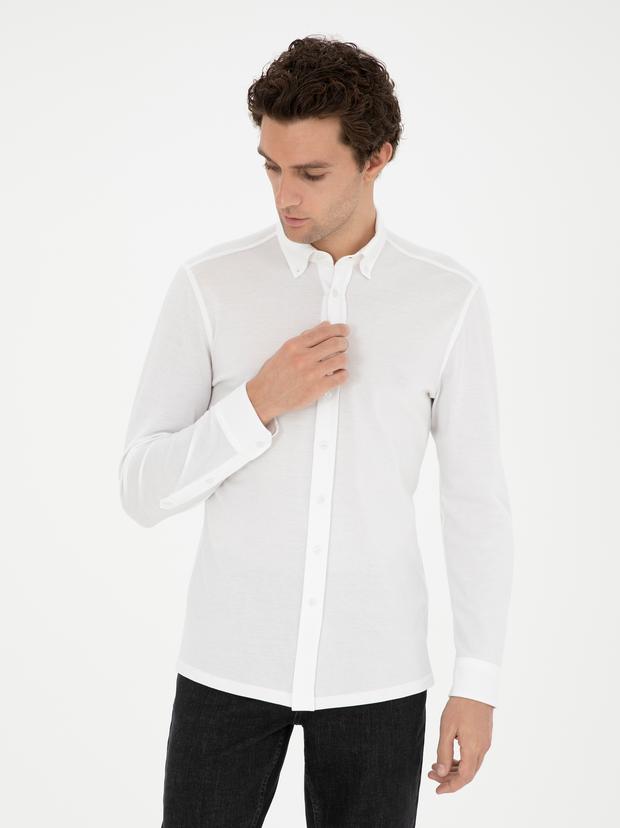 Beyaz Slim Fit Pamuk Karışımlı Gömlek
