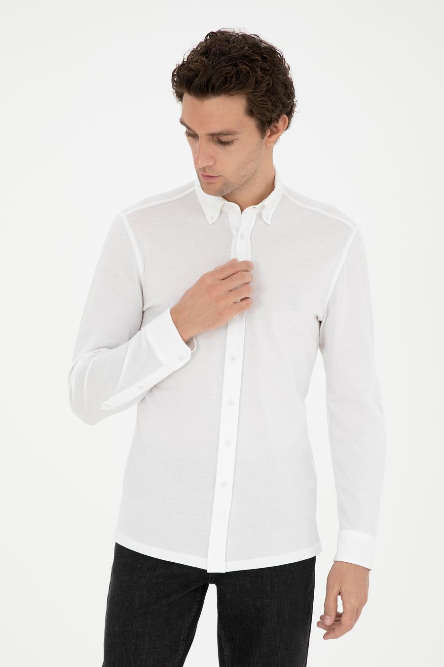 Beyaz Slim Fit Pamuk Karışımlı Gömlek - 50287865037