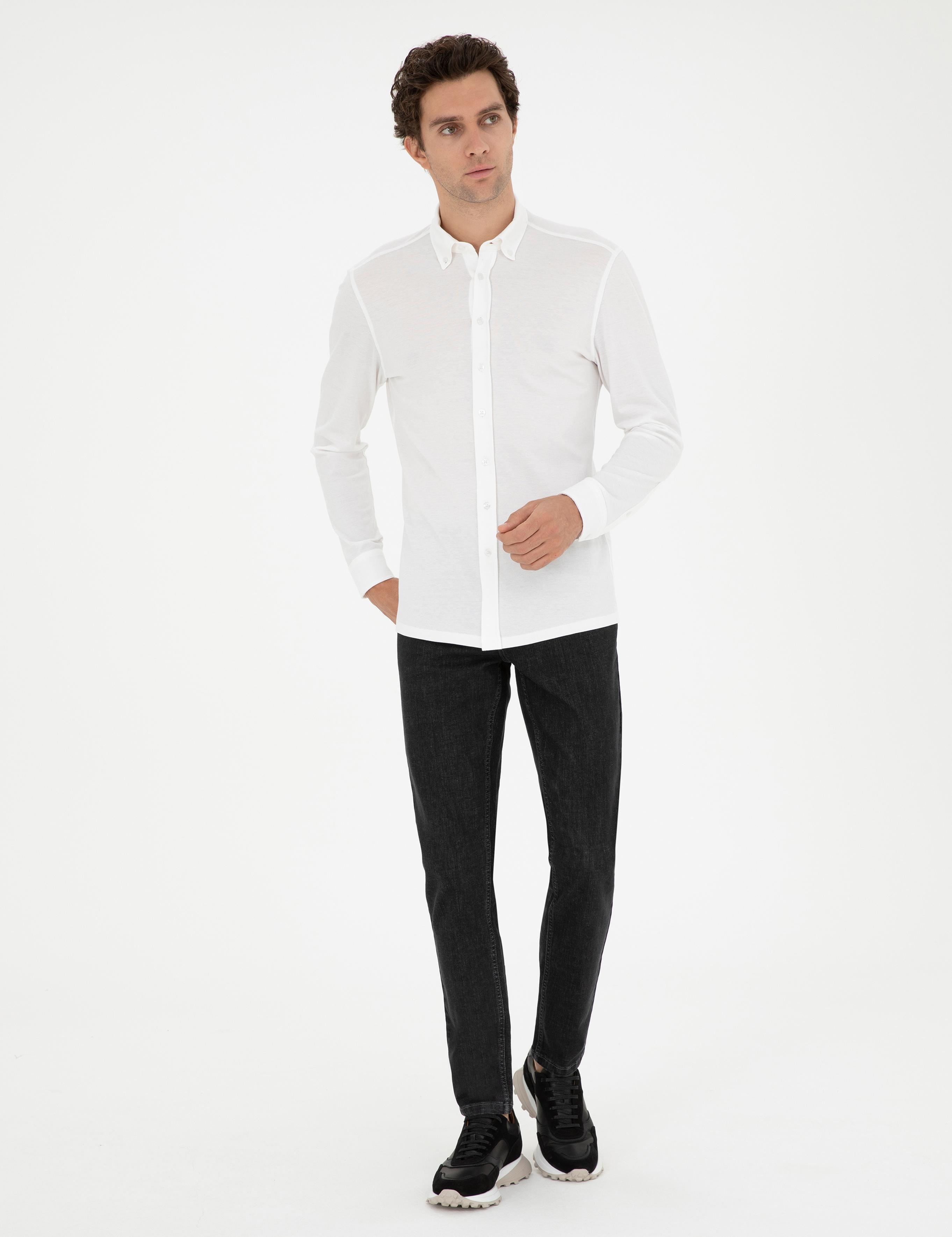 Beyaz Slim Fit Pamuk Karışımlı Gömlek - 50287865037