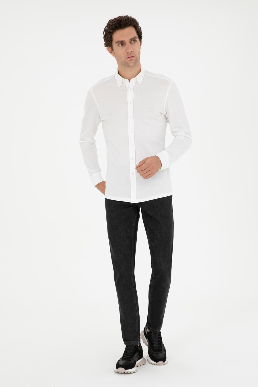Beyaz Slim Fit Pamuk Karışımlı Gömlek - 50287865037
