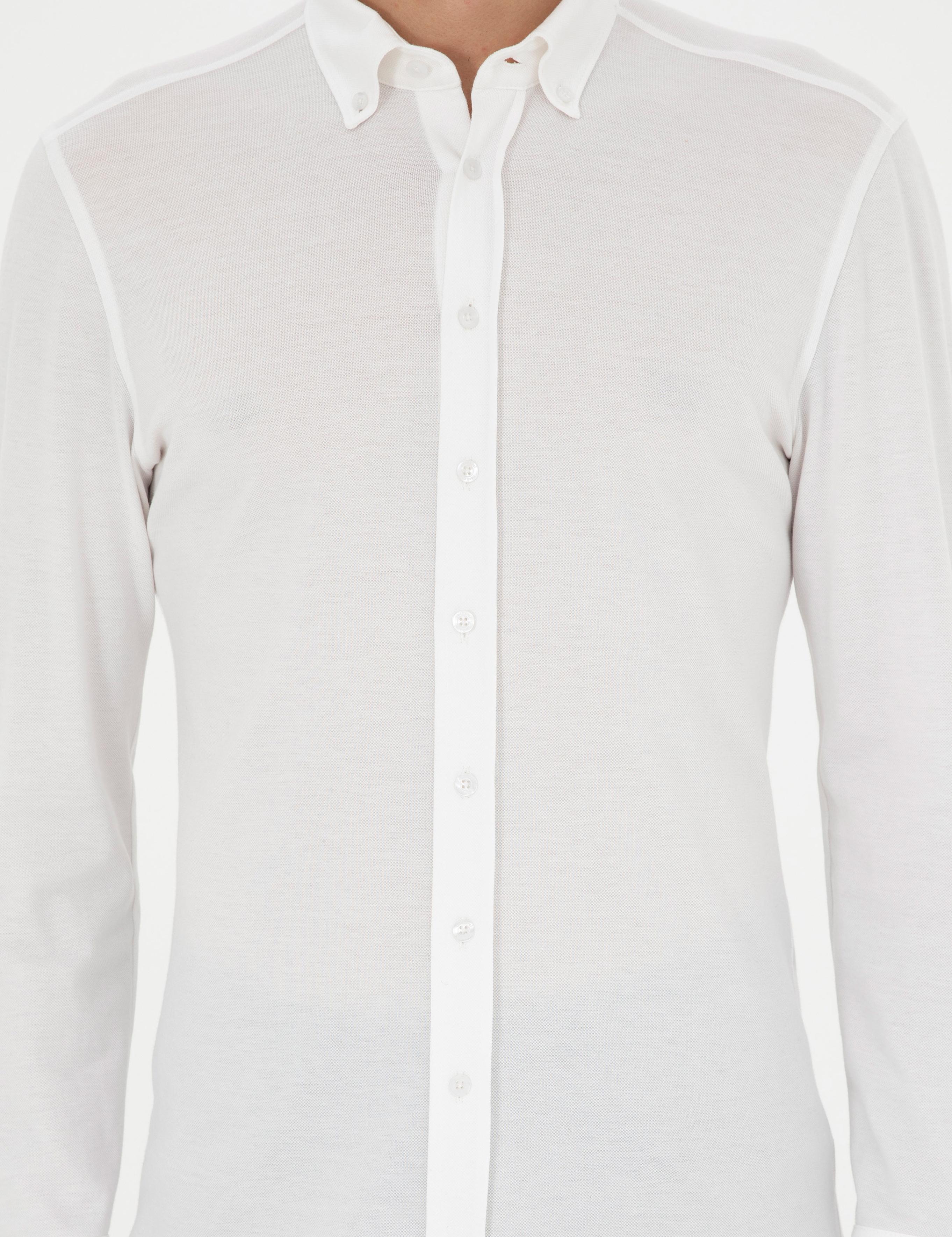 Beyaz Slim Fit Pamuk Karışımlı Gömlek - 50287865037