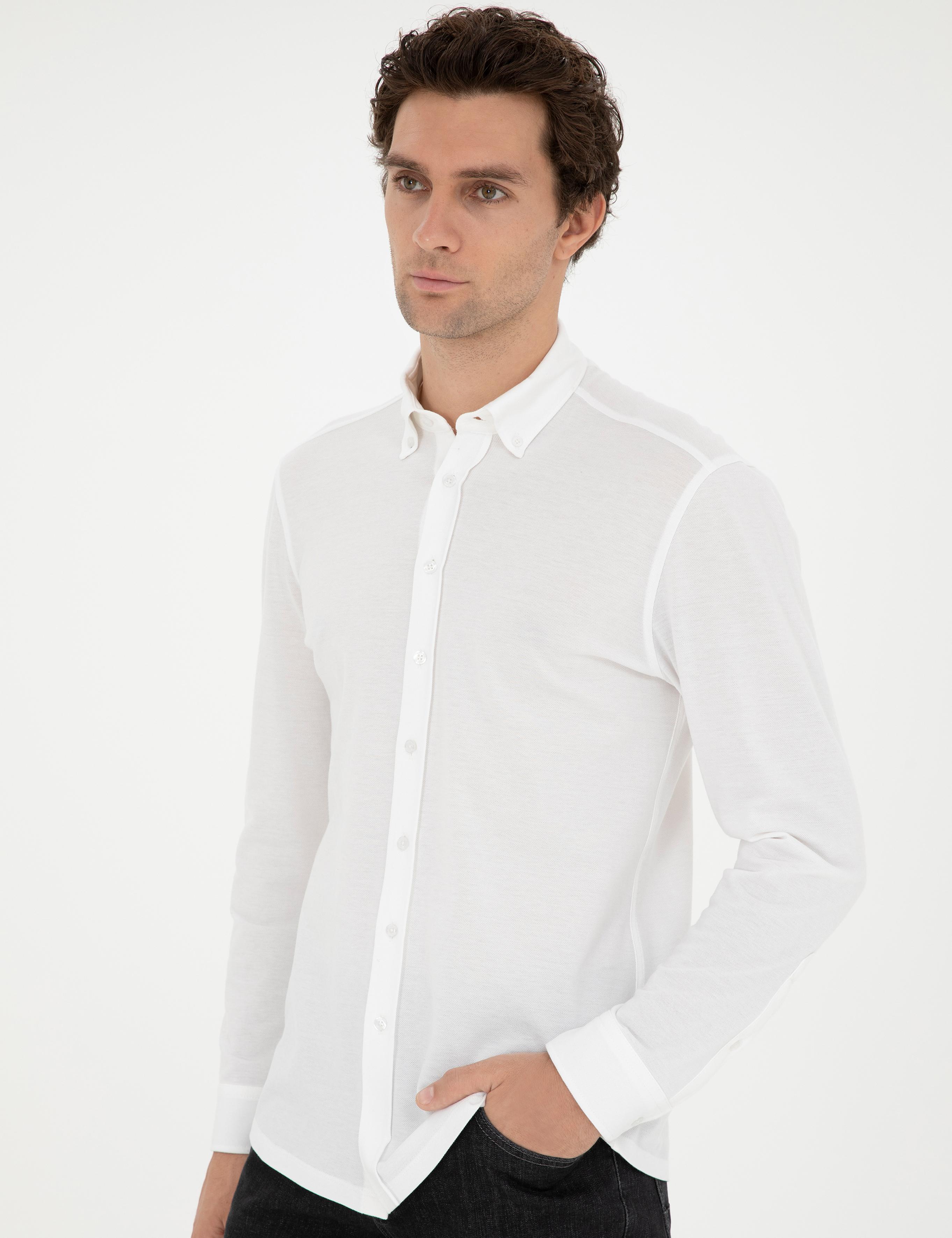 Beyaz Slim Fit Pamuk Karışımlı Gömlek - 50287865037