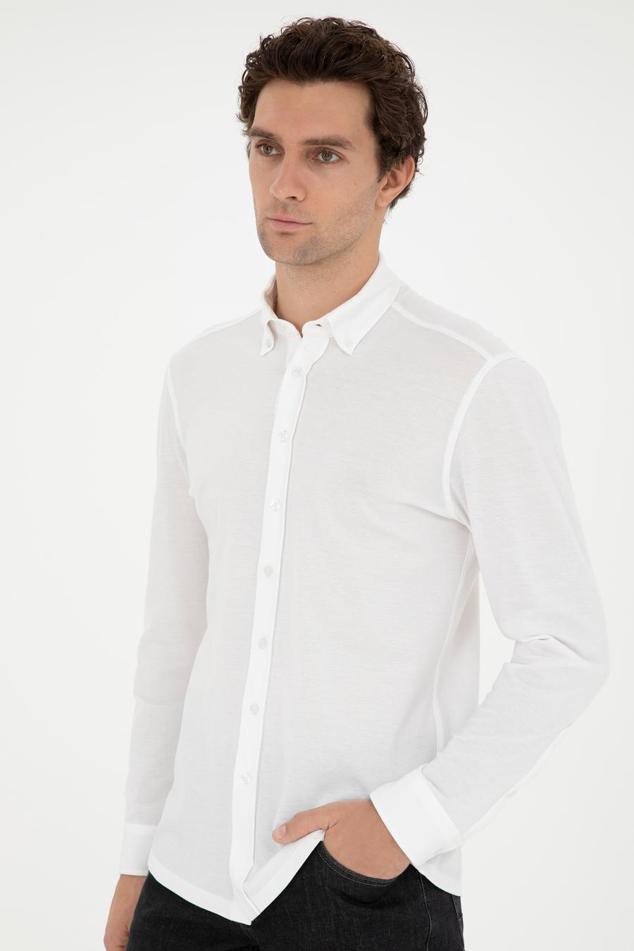 Beyaz Slim Fit Pamuk Karışımlı Gömlek - 50287865037