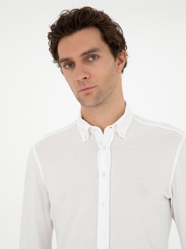 Beyaz Slim Fit Pamuk Karışımlı Gömlek