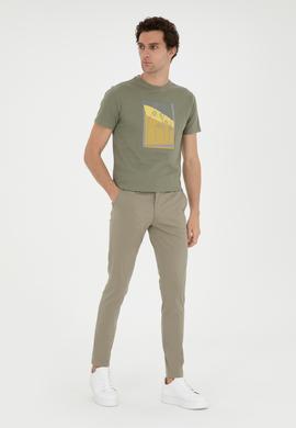 Yeşil Slim Fit Pamuk Karışımlı Kanvas Pantolon