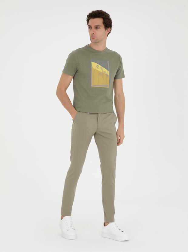 Yeşil Slim Fit Pamuk Karışımlı Kanvas Pantolon
