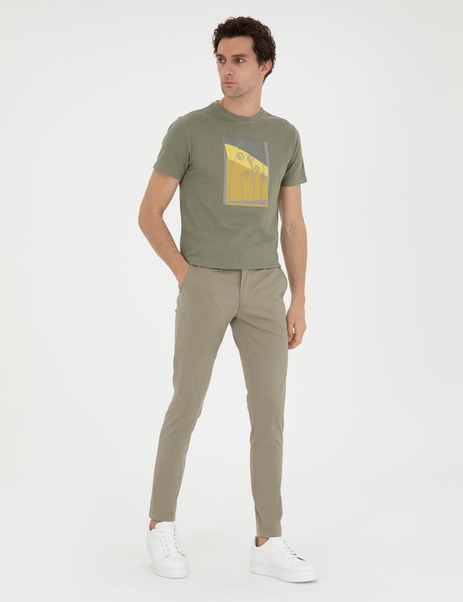 Yeşil Slim Fit Pamuk Karışımlı Kanvas Pantolon