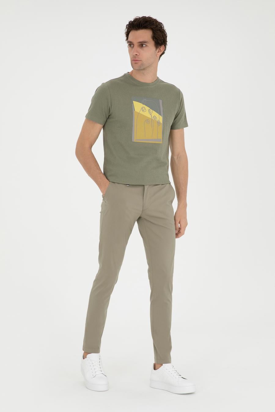 Yeşil Slim Fit Pamuk Karışımlı Kanvas Pantolon - 50285616108