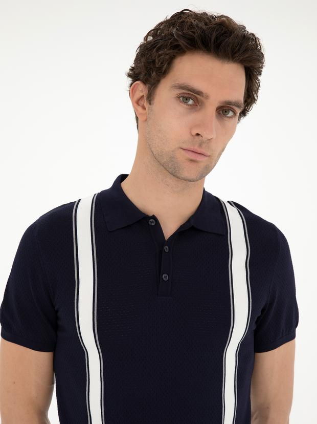 Lacivert Slim Fit Polo Yaka Triko T-Shirt