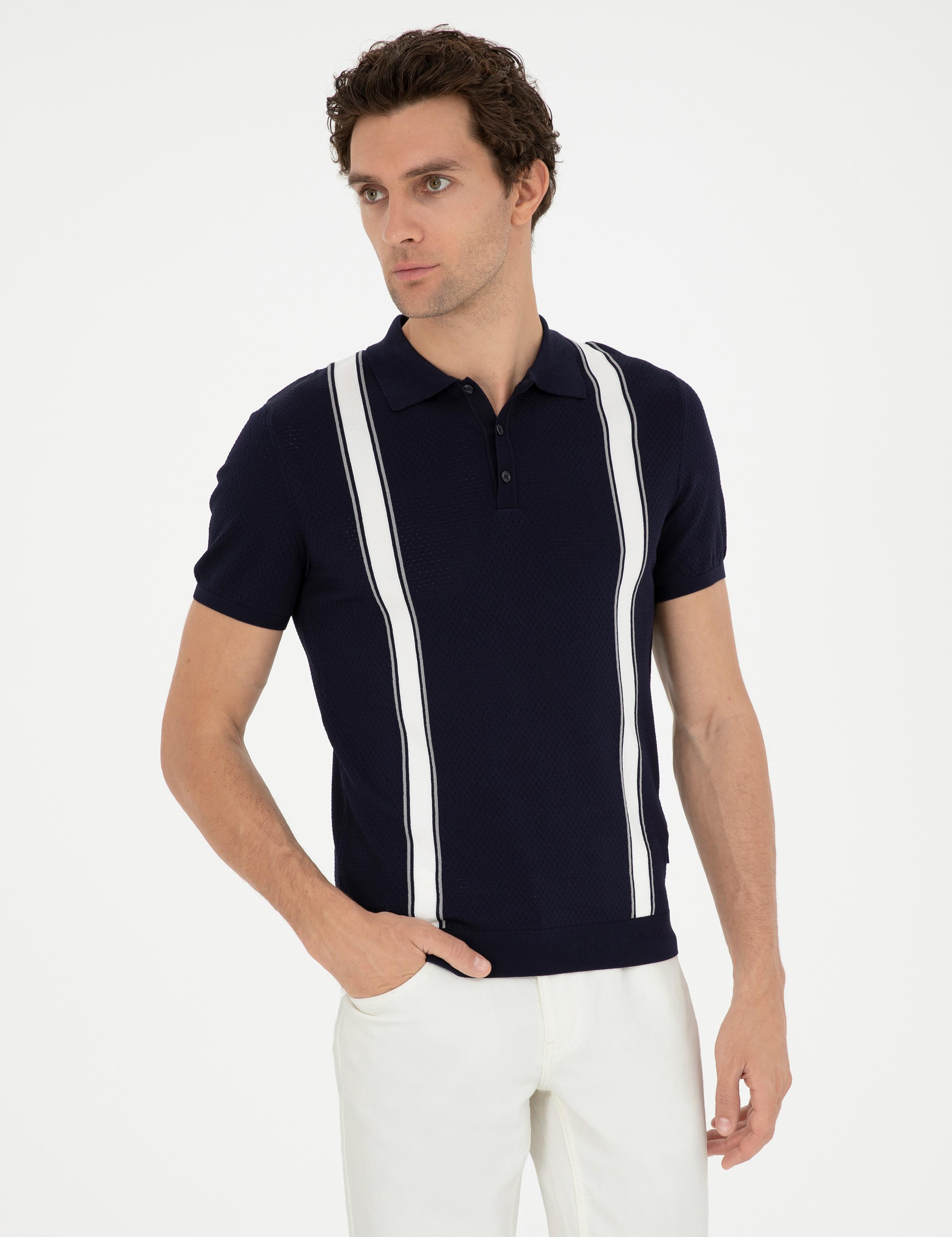 Lacivert Slim Fit Polo Yaka Triko T-Shirt - 50288820021