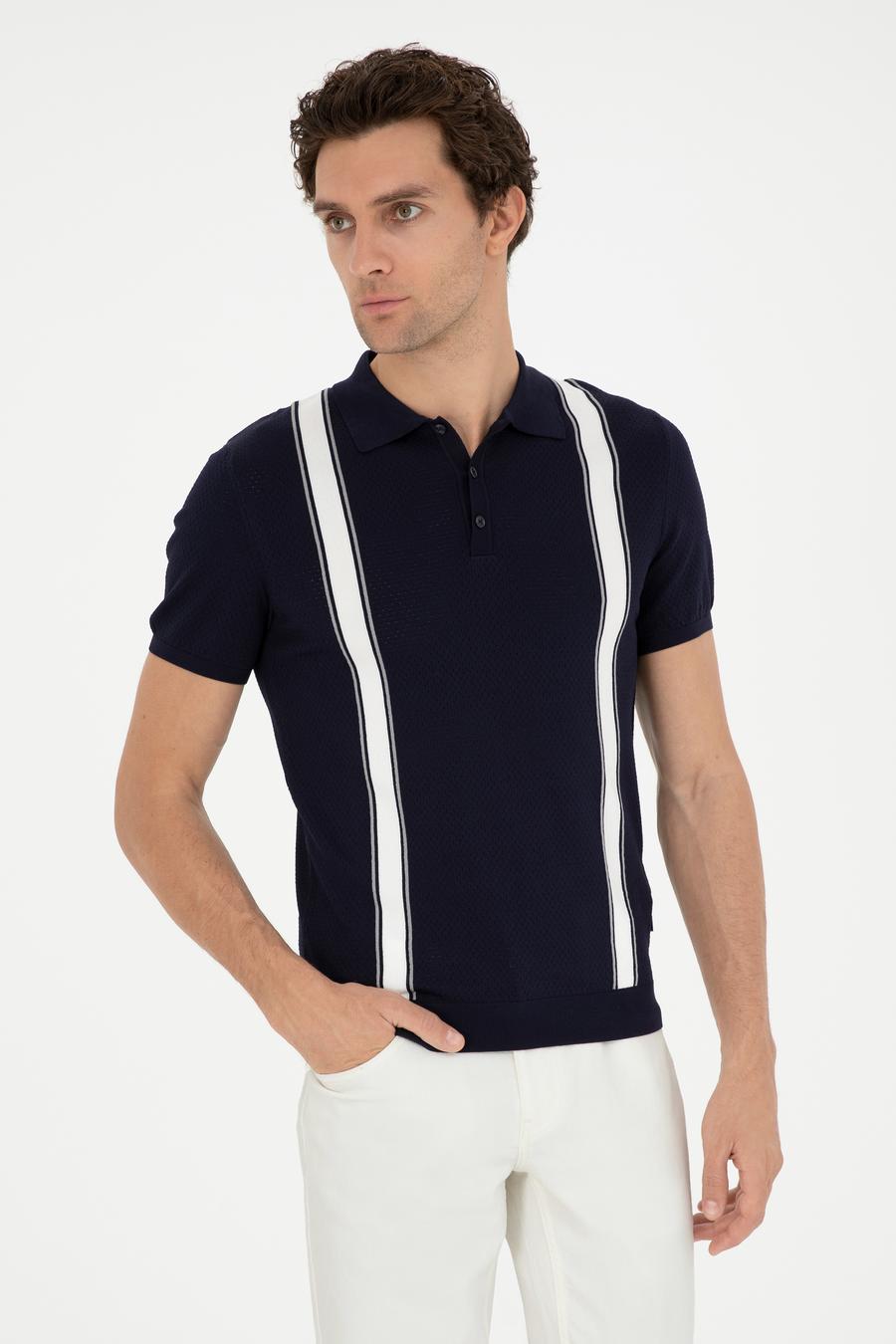 Lacivert Slim Fit Polo Yaka Triko T-Shirt - 50288820021