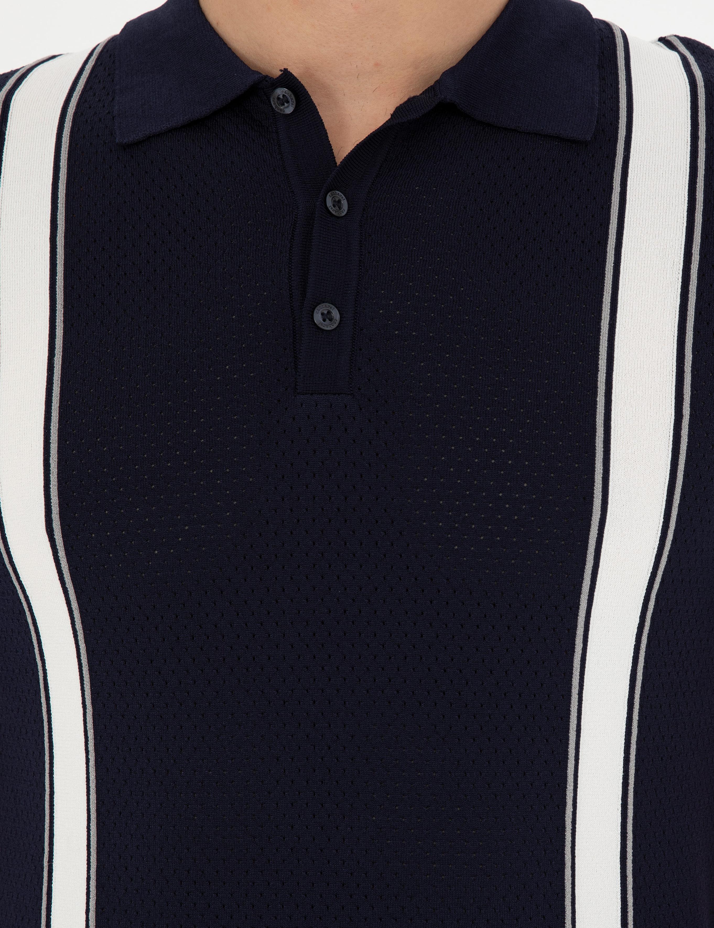 Lacivert Slim Fit Polo Yaka Triko T-Shirt - 50288820021