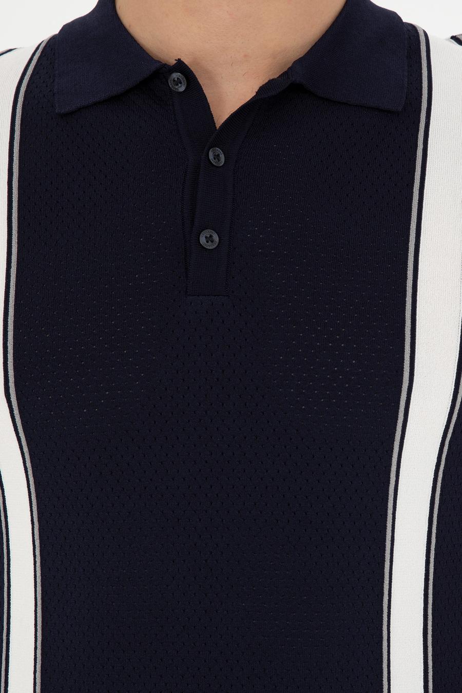 Lacivert Slim Fit Polo Yaka Triko T-Shirt - 50288820021
