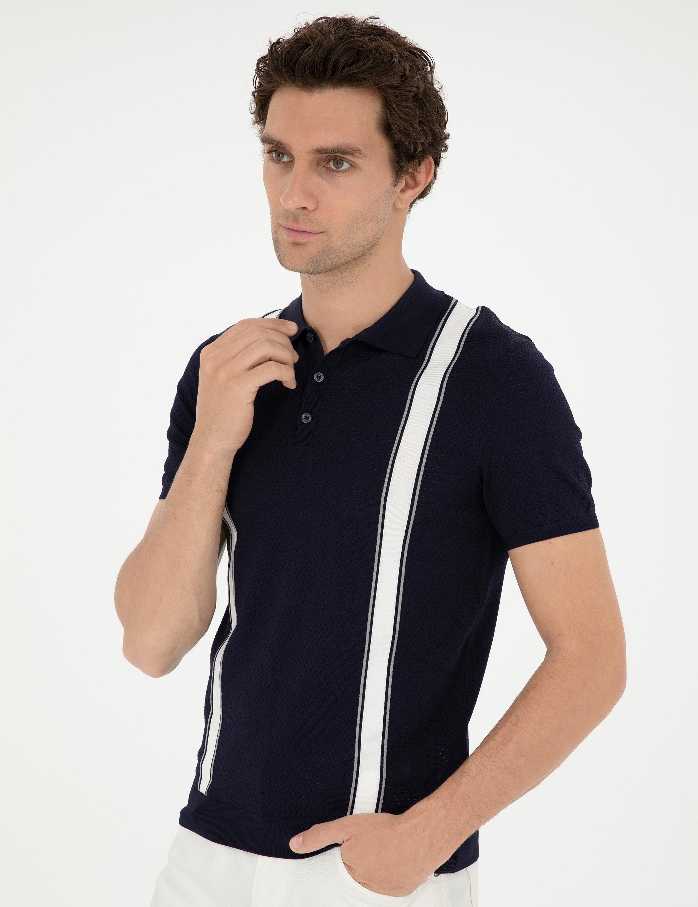 Lacivert Slim Fit Polo Yaka Triko T-Shirt - 50288820021