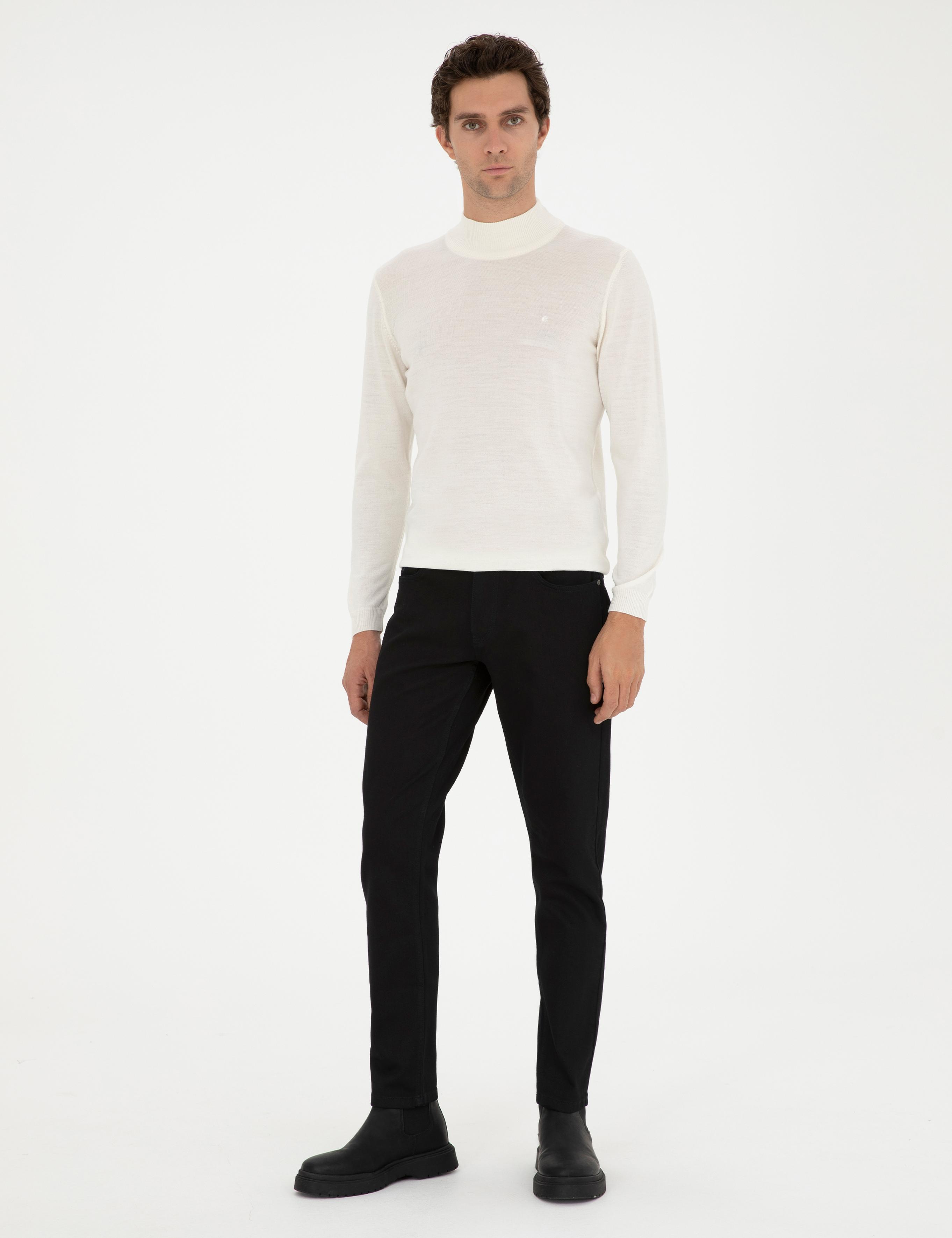 Beyaz Slim Fit Yün Karışımlı Yarım Balıkçı Yaka Basic Triko Kazak - 50270172180