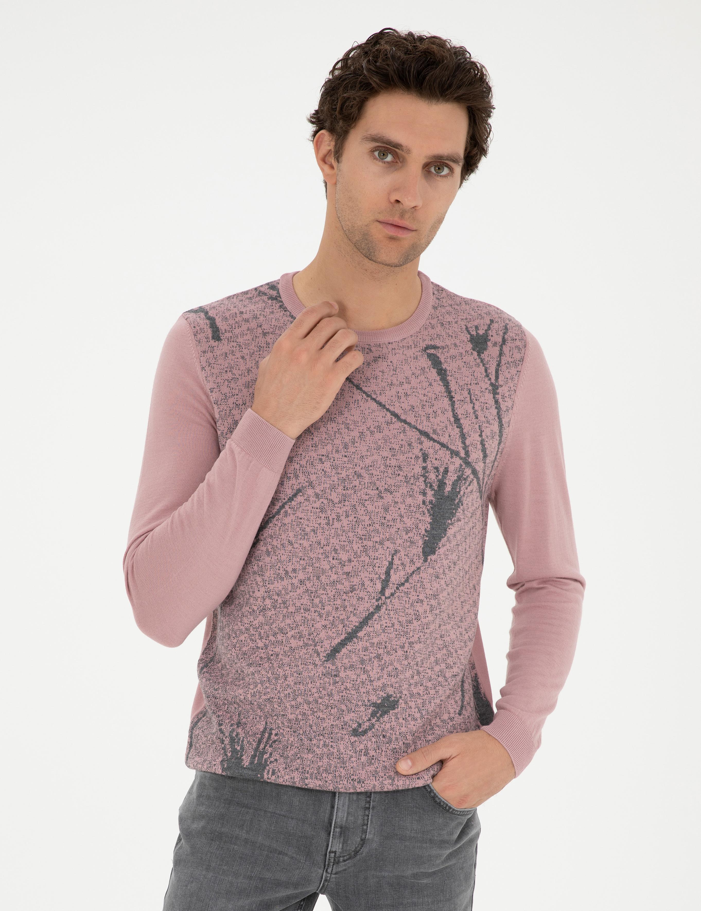 Pudra Slim Fit Yün Karışımlı Bisiklet Yaka Triko Kazak - 50271653091
