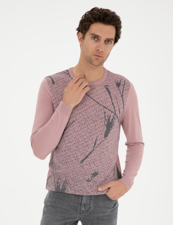Pudra Slim Fit Yün Karışımlı Bisiklet Yaka Triko Kazak