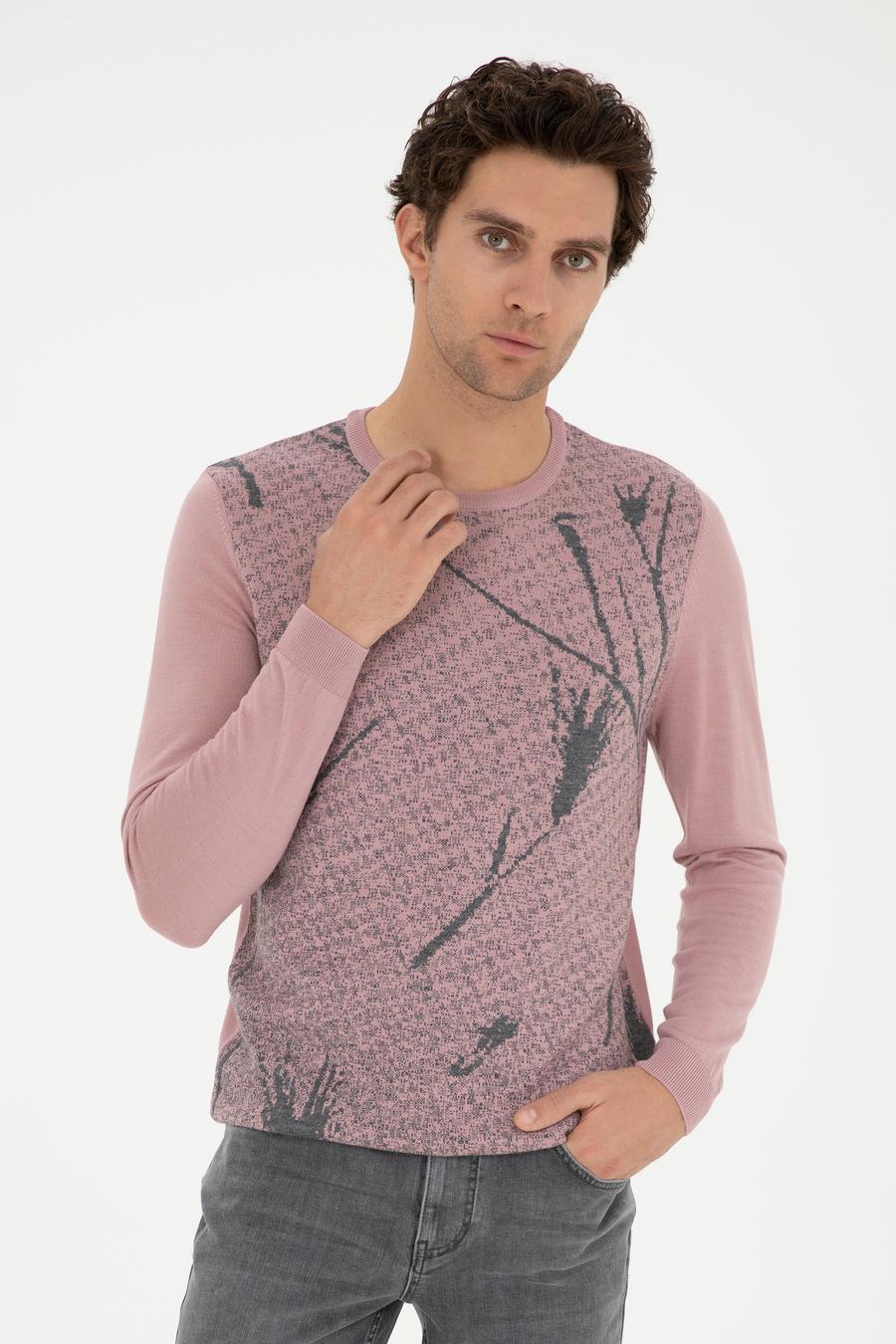 Pudra Slim Fit Yün Karışımlı Bisiklet Yaka Triko Kazak - 50271653091