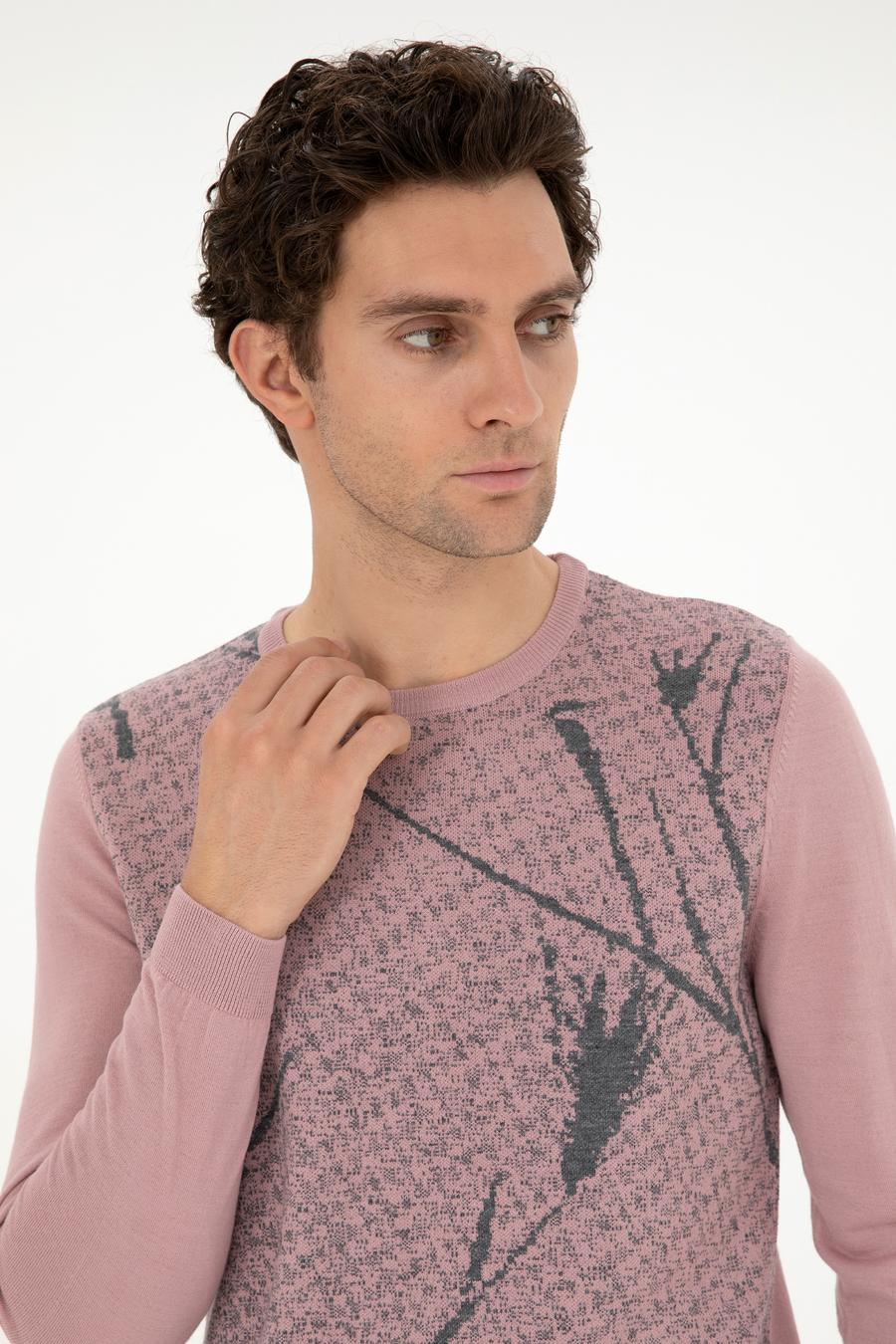 Pudra Slim Fit Yün Karışımlı Bisiklet Yaka Triko Kazak - 50271653091